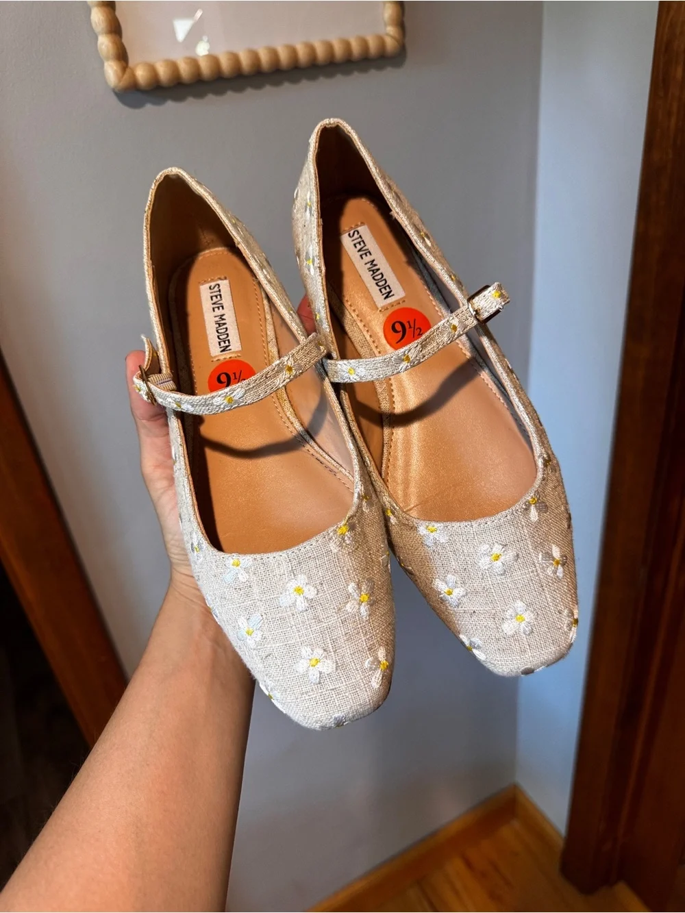 Steve Madden Beige Floral Mary Jane Flats with Ankle Strap